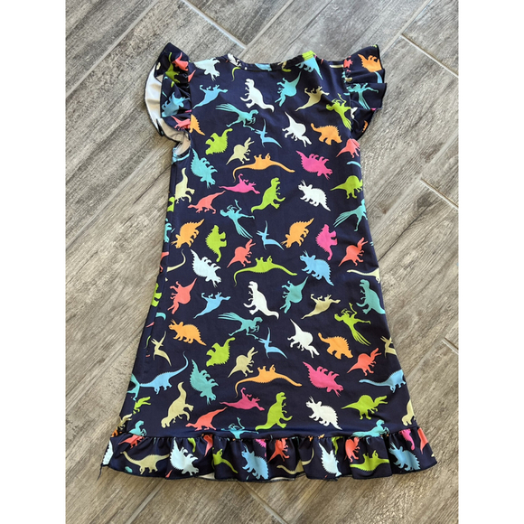 Handmade Dinosaur Dress Ruffle Sleeve Colorful Print Girls Size 8 - Picture 2 of 4